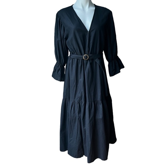 ELF Peony Black Linen Midi Dress, Sz XXL - Picture 4 of 15